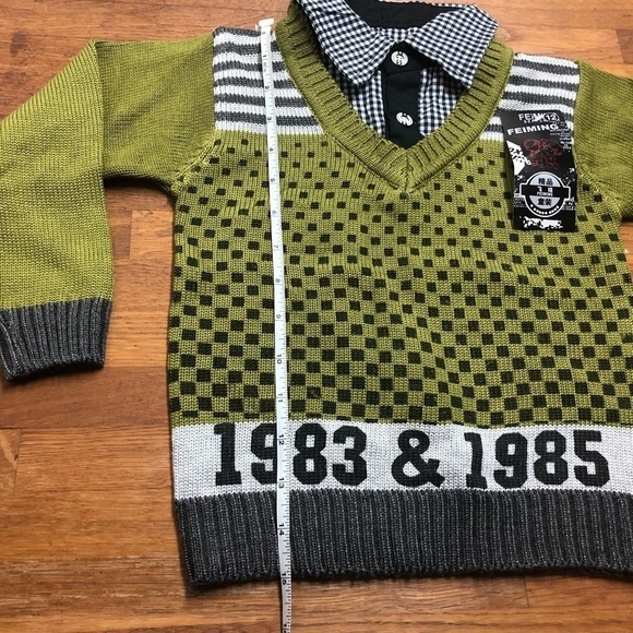 🎉3 For 15$🎉 Nwt Boy’s Green And Black Sweater Shirt Collar Casual Chic Sz 5 - Picture 10 of 11